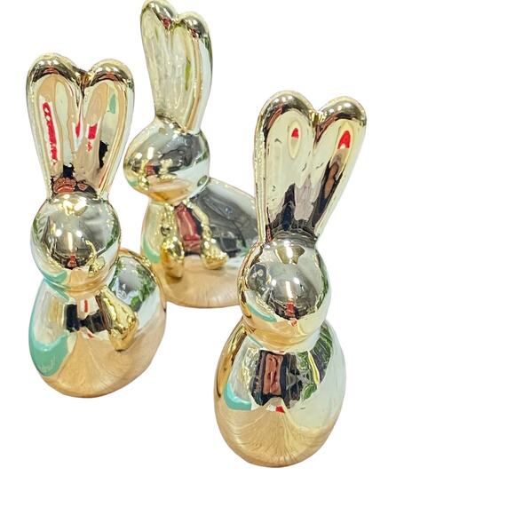 6pc Martha Stewart Gold Bunny Rabbit Figurines 3.25in Ceramic Easter Decor New - Picture 5 of 10